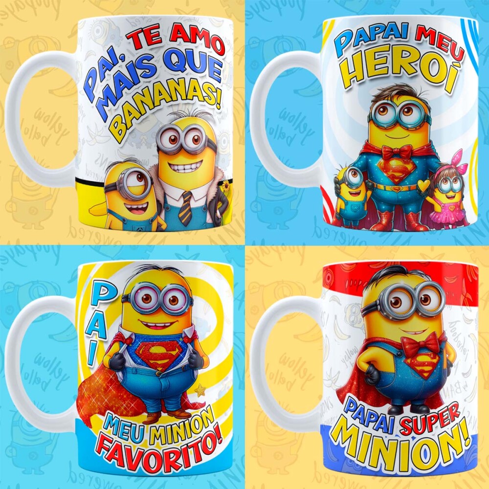 Pack Artes Minions Png Canecas Dia dos Pais Sublimação