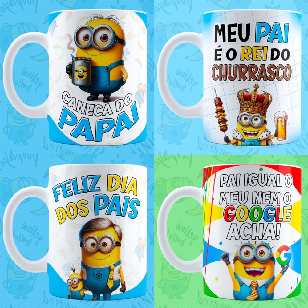 Pack Artes Minions Png Canecas Dia dos Pais Sublimação