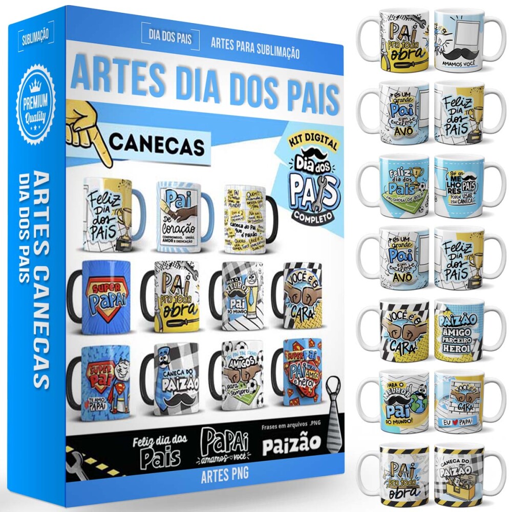 Estampas 40 Artes Dia dos Pais Canecas Pandoca Mockups