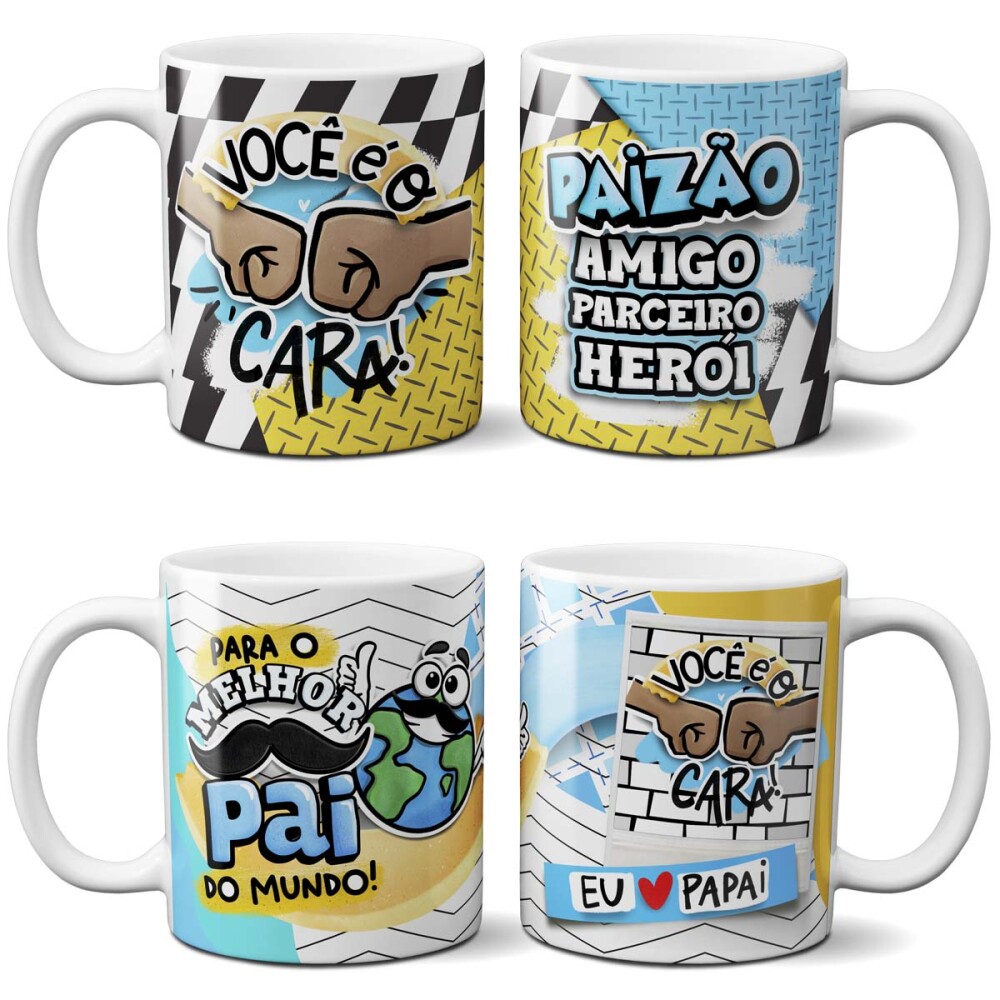 Estampas 40 Artes Dia dos Pais Canecas Pandoca Mockups