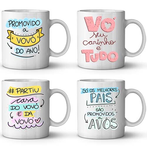 Pacote Artes Frases Coloridas Canecas Dia dos Avós Avó Avô