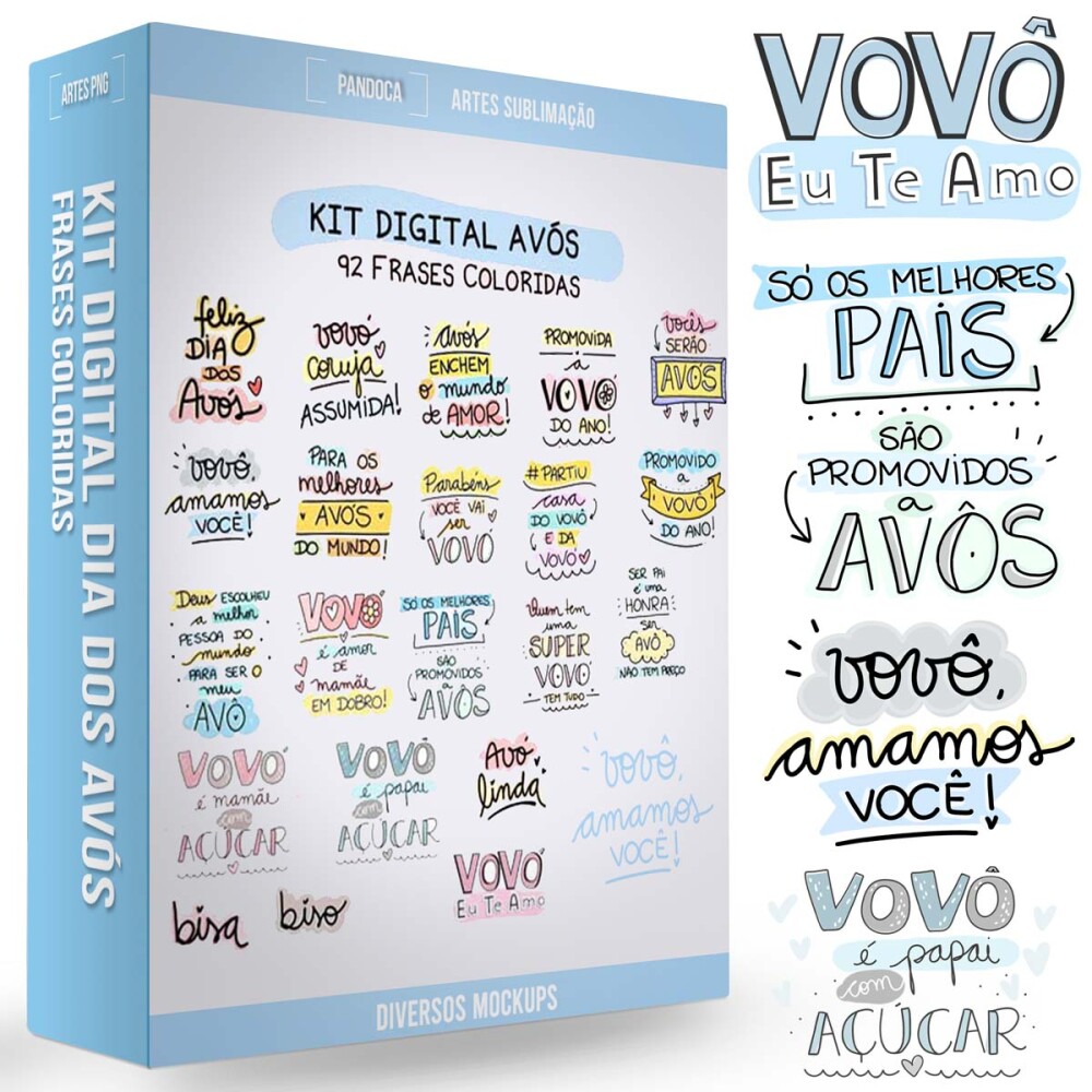 Pacote Artes Frases Coloridas Dia dos Avós Pandoca Png