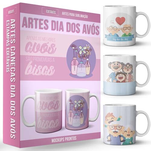 Pacote Artes Editáveis Sublimação Canecas Dia dos Avós