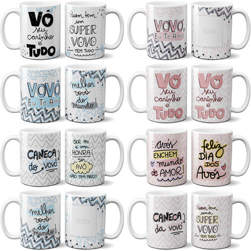 Pack Artes Canecas Dia dos Avós Vovó Vovô Sublimação Frases
