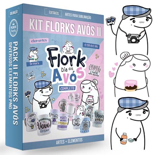 Artes Dia dos Avós Kit Digital Flork Pack 2 Sublimação
