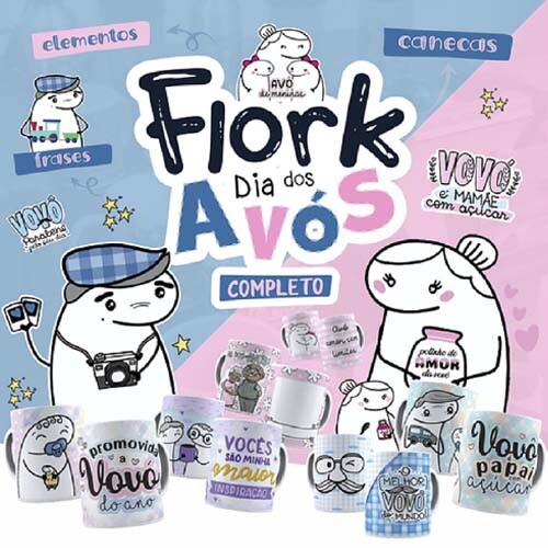Artes Dia dos Avós Kit Digital Flork Pack 2 Sublimação