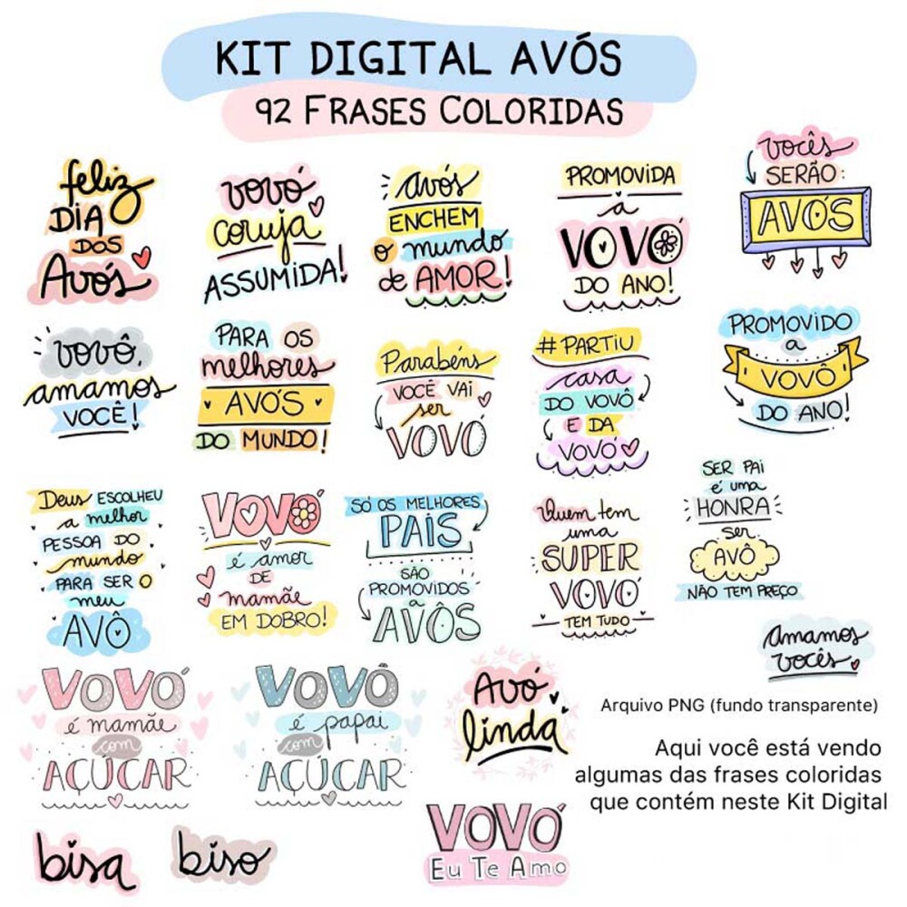 Estampas Frases Coloridas Sublimação Dia Avós Pandoca Png