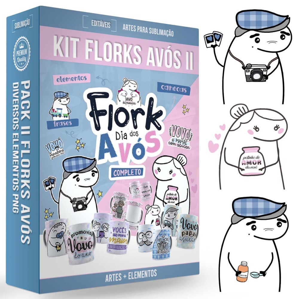 Estampas Flork Dia dos Avós Sublimação Pack 2 Artes