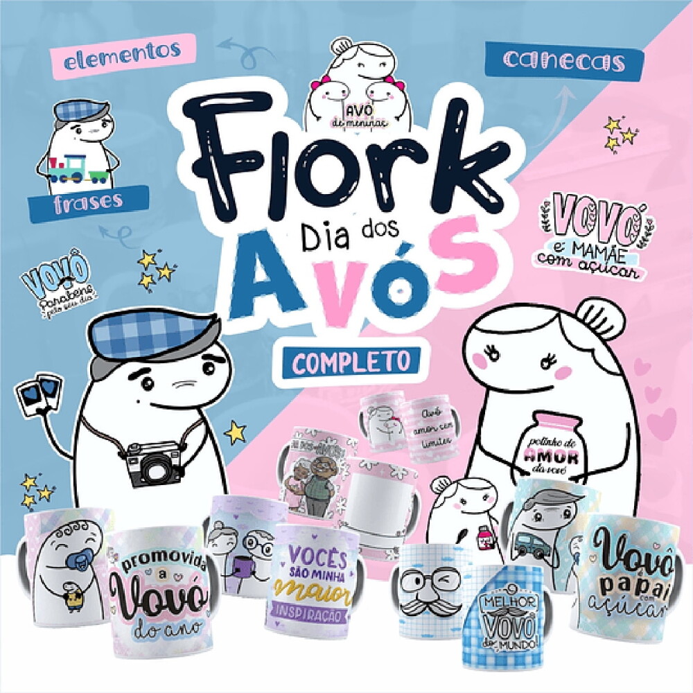 Estampas Flork Dia dos Avós Sublimação Pack 2 Artes