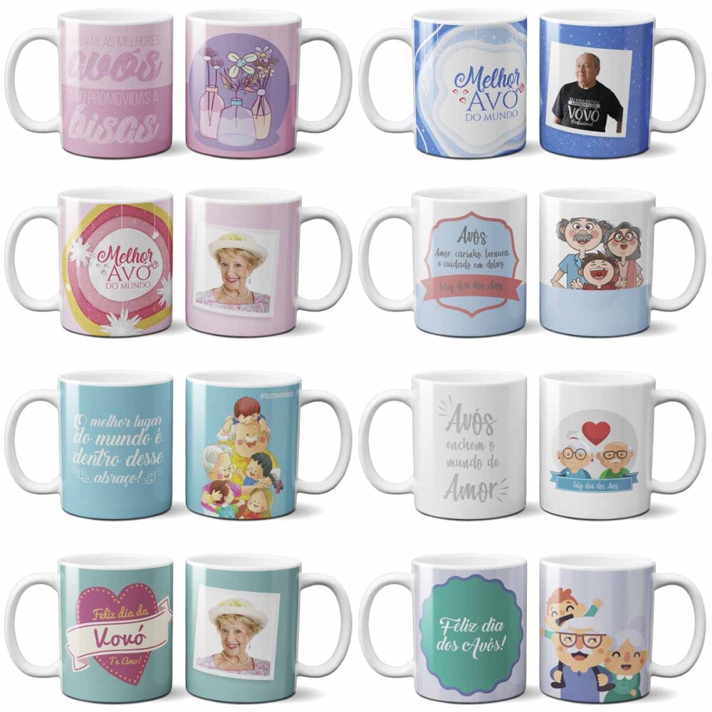 Estampas Sublimação Canecas Dia dos Avós Artes Mockups