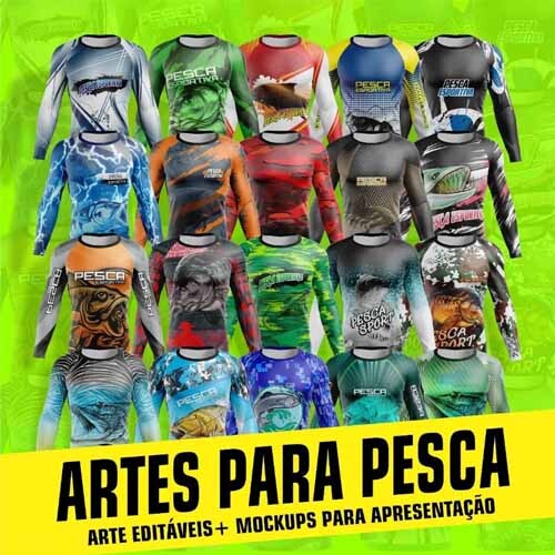 Estampas Camisetas Pesca Pescaria 120 Artes Sublimação Total