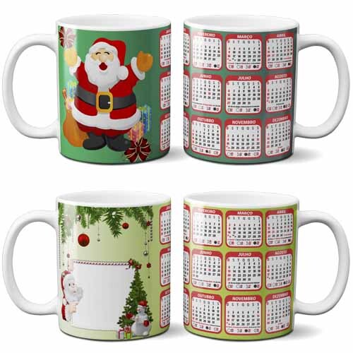 Artes Sublimação Canecas Calendários 2026 Natal Mockups