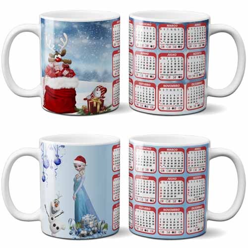 Artes Sublimação Canecas Calendários 2026 Natal Mockups