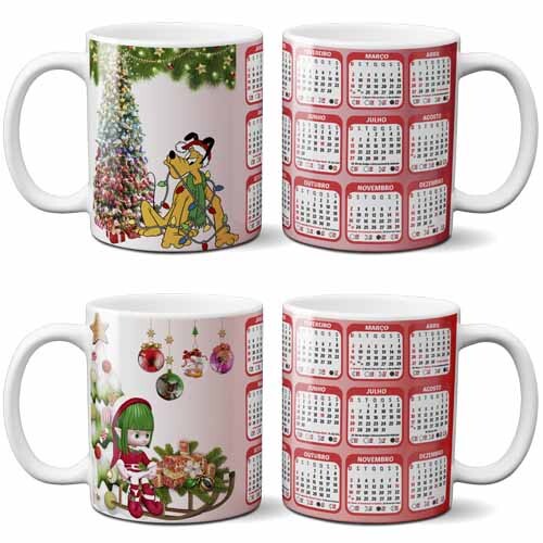 Artes Sublimação Canecas Calendários 2026 Natal Mockups