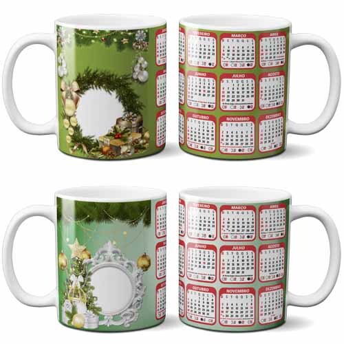 Artes Sublimação Canecas Calendários 2026 Natal Mockups