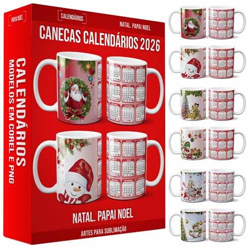 Pack Artes Estampas Natal Papai Noel Canecas Calendário 2026