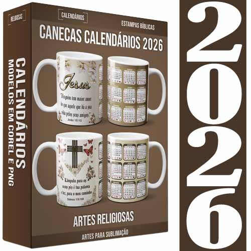 Estampas Canecas Religiosas Calendários 2026 Sublimação
