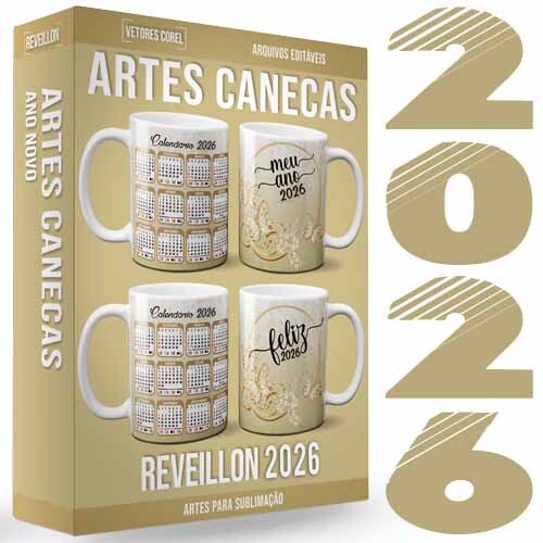 Artes Canecas Calendários Ano Novo 2026 Reveillon Mockups