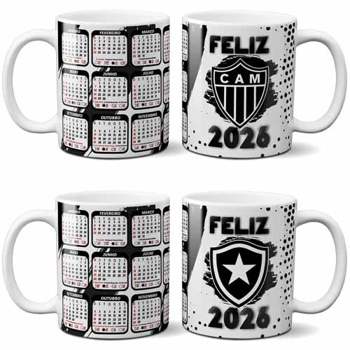 Pack 25 Artes Canecas Times Calendários 2026 Sublimação Core