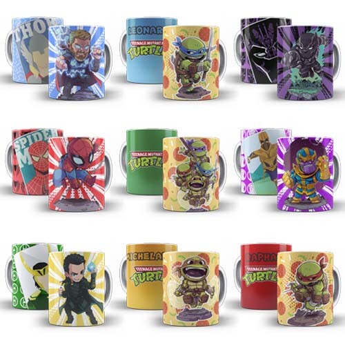 Pacote Artes Heróis Estampas Premium Sublimação Canecas