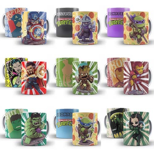 Pacote Artes Heróis Estampas Premium Sublimação Canecas