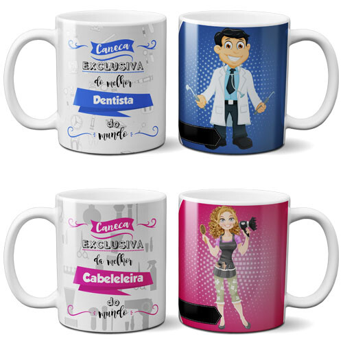 Estampas Canecas Profissões Editáveis Psd Mockups Sublimação