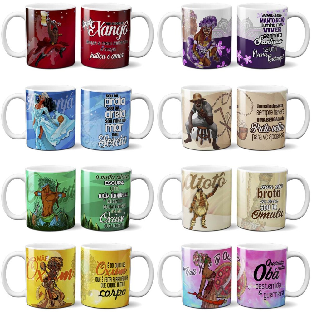 Estampas Editáveis Sublimação Canecas Umbanda Orixás Mockups