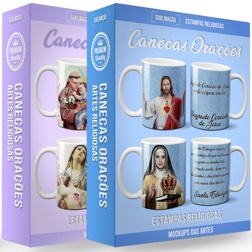 Estampas Orações Católicas Artes Sublimação Canecas Mockups