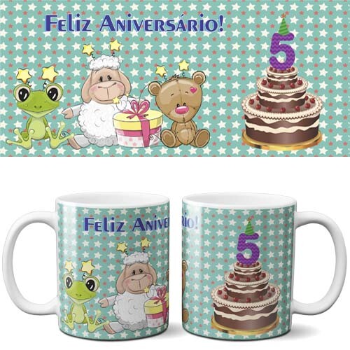 Artes Canecas Aniversário Parabéns Editáveis 40 Estampas