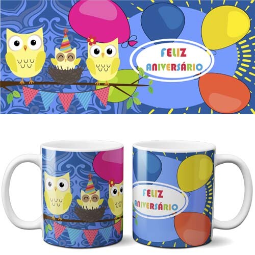 Estampas Canecas Aniversário Parabéns Editáveis 40 Artes