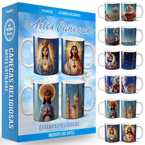 Pack 40 Artes Sublimação Canecas Santos Católicos 3D Religiosa