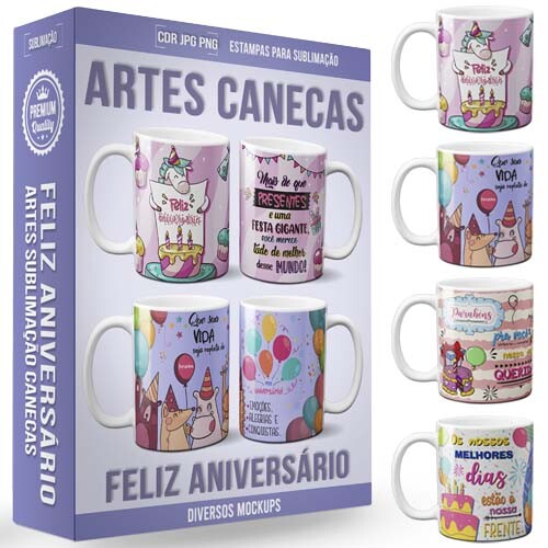 Pack Artes Canecas Aniversário 70 Estampas Mockups Corel