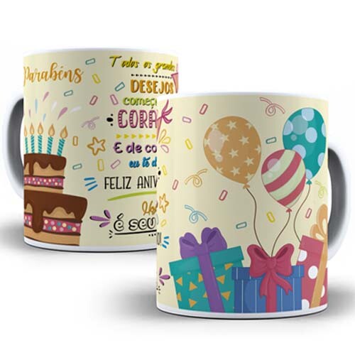 Artes Canecas Aniversário Parabéns 70 Estampas Sublimação