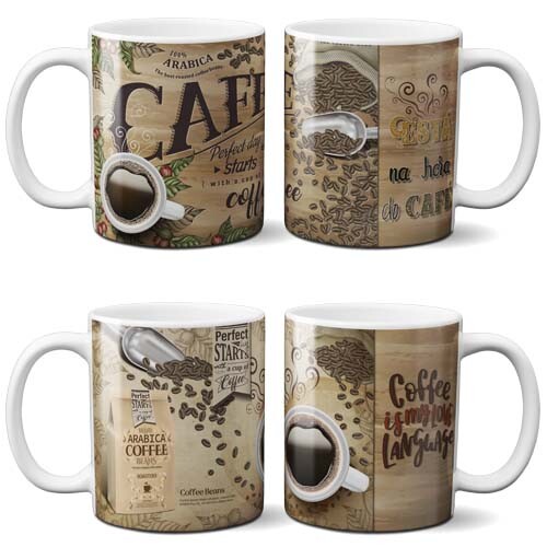 Pacote Artes Café Sublimação Canecas Editáveis Mockups