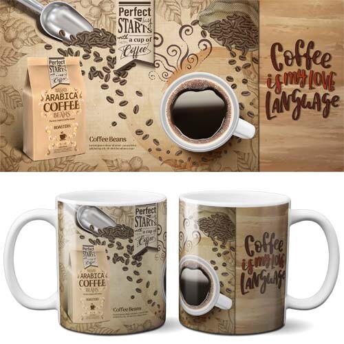 Pacote Artes Café Sublimação Canecas Editáveis Mockups