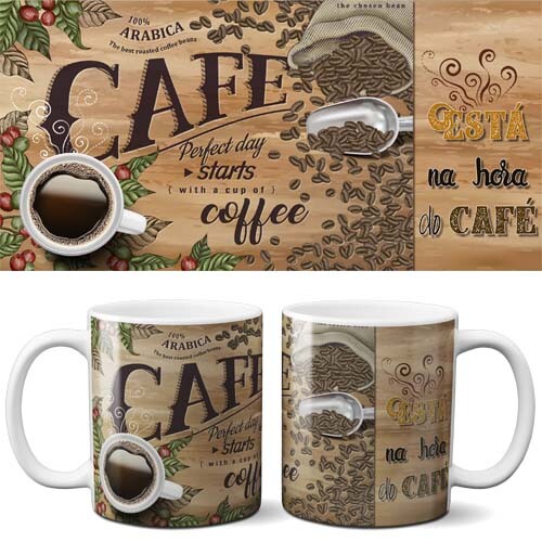 Pacote Artes Café Sublimação Canecas Editáveis Mockups