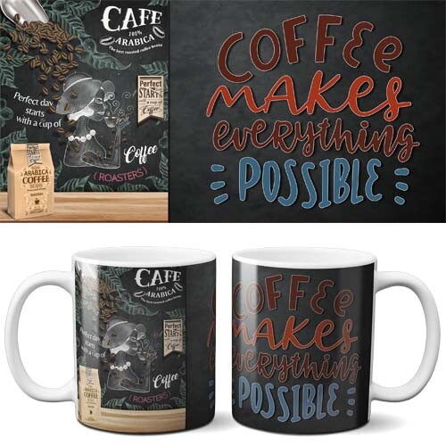 Pacote Artes Café Sublimação Canecas Editáveis Mockups