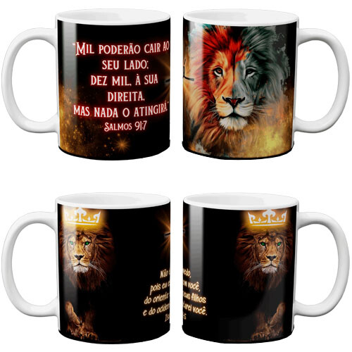 Estampas Leão de Judá Gospel Sublimação Canecas Mockups Arte