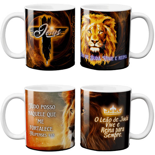 Pacote Artes Leão de Judá Sublimação Canecas Gospel Mockups