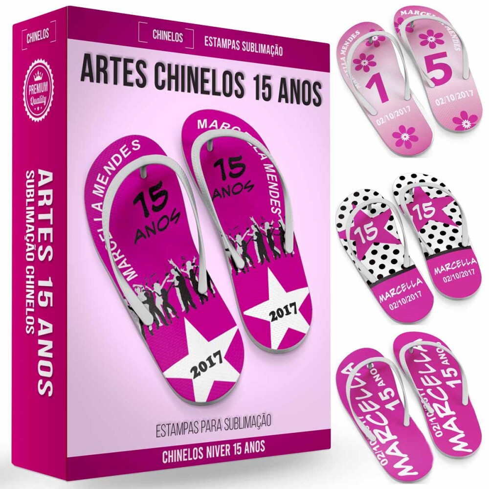Estampas Sublimação Chinelos 15 Anos Editáveis Gabaritos