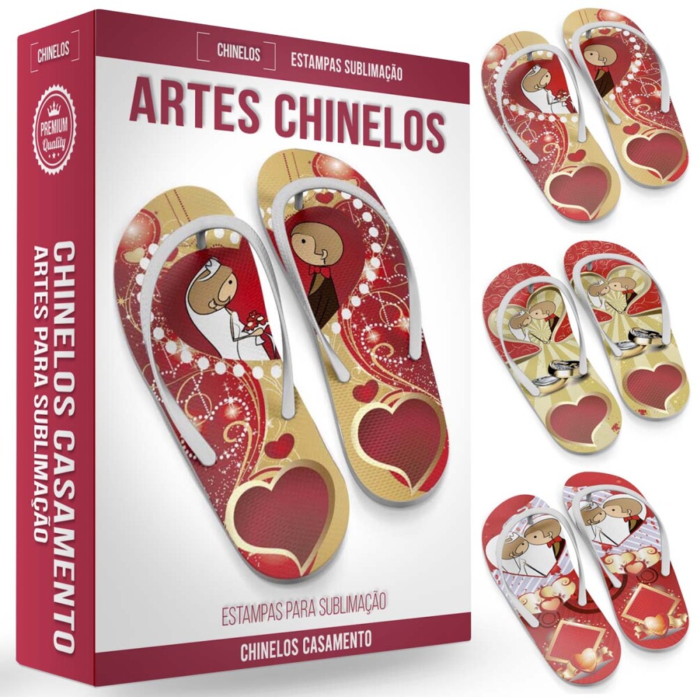 Pacote 90 Artes Chinelos Casamento Noivos Gabaritos