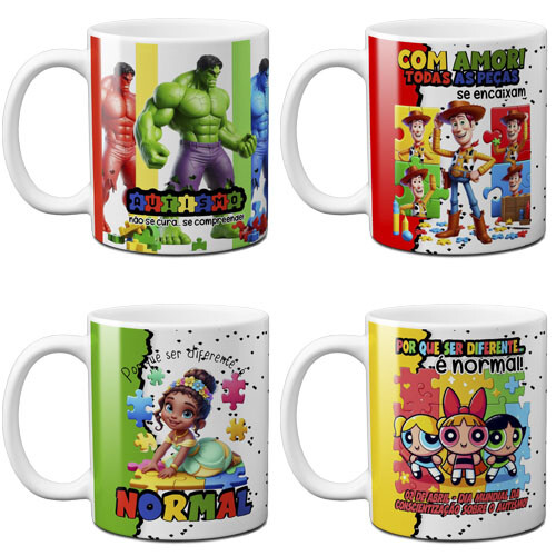 Artes Autista Autismo Estampas Sublimação Canecas Mockups