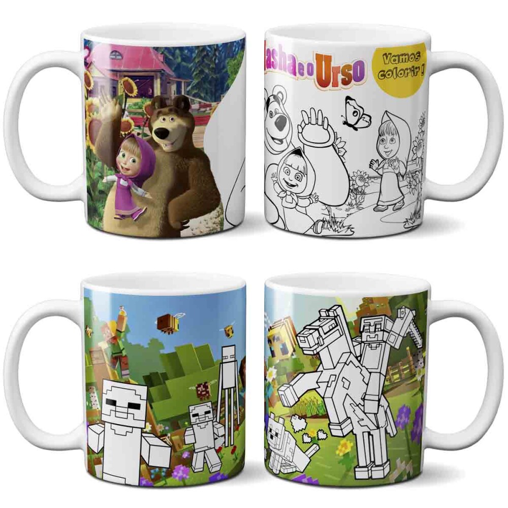 Pack 20 Artes Png Colorir Canecas Dia das Crianças Infantil