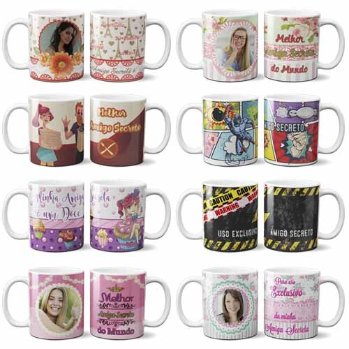 Estampas Editáveis Canecas Amigo Oculto Secreto Artes