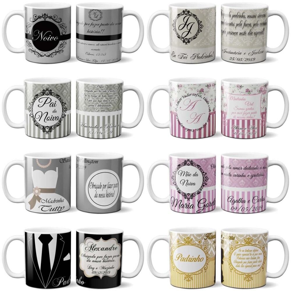 Estampas Casamento Noivo Noiva Padrinhos Sublimação Canecas