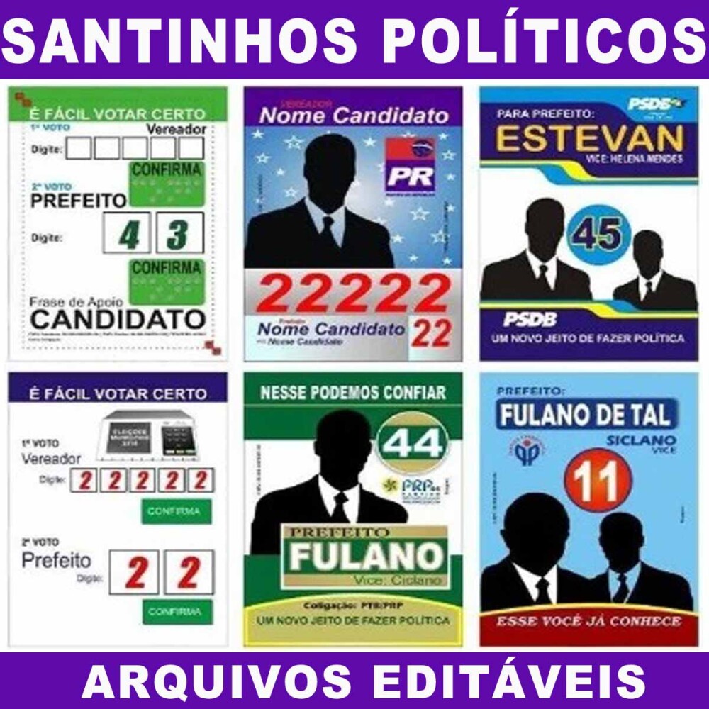 Modelos Editáveis Santinhos Políticos Praguinhas Artes Eleiçõ