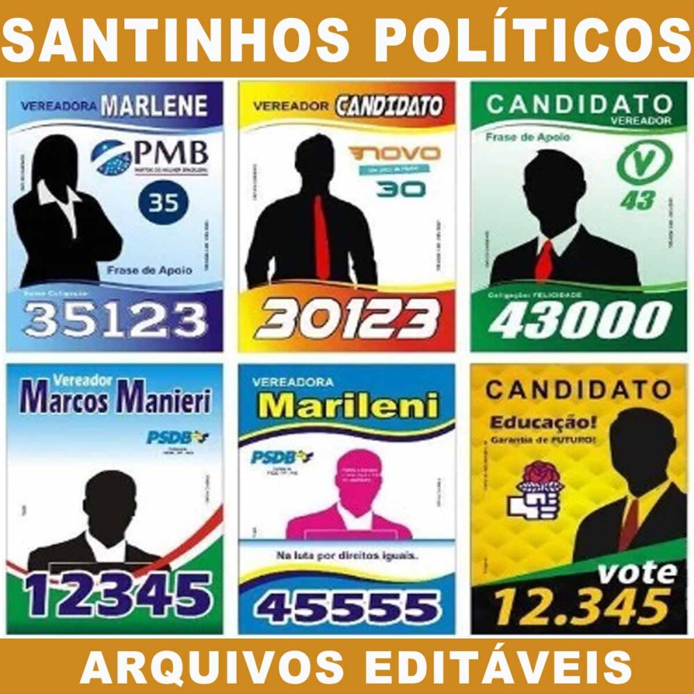 Santinhos Políticos Artes Editáveis Praguinhas Adesivos Eleiç?