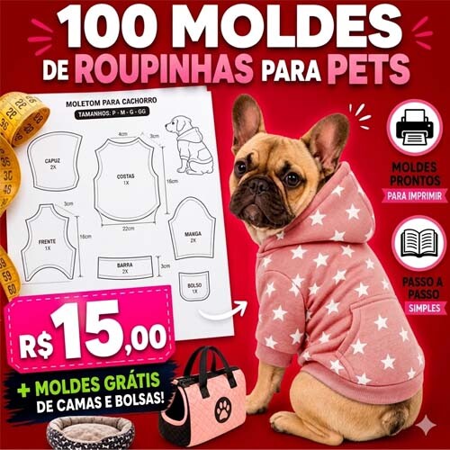 Pack 100 Modelagens Pet Cães Gatos Moldes Roupinhas
