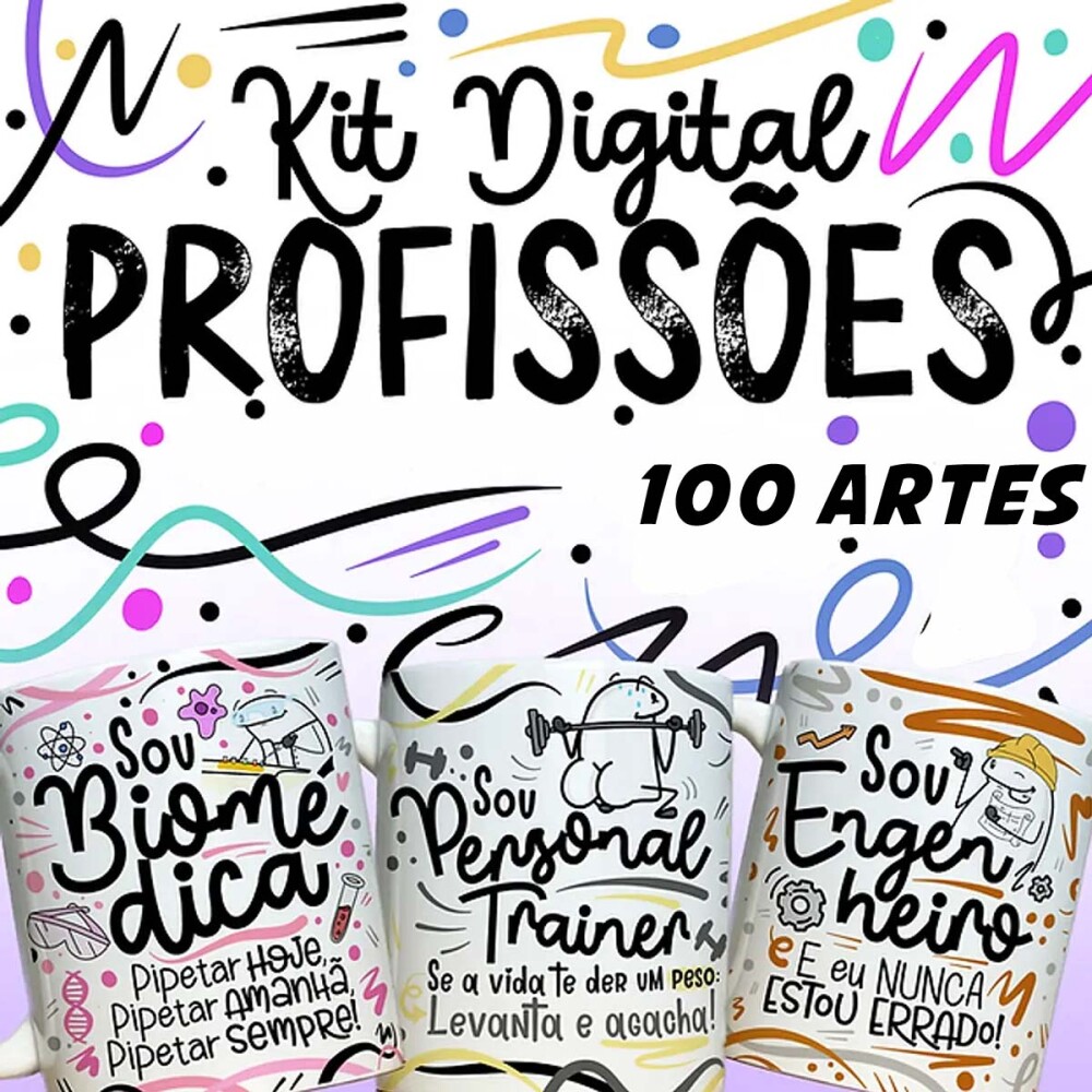 Pack Artes Canecas Florks Profissões Sublimação Mockups Png