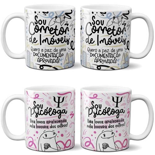 Estampas Profissões Florks Artes Sublimação Canecas Mockups
